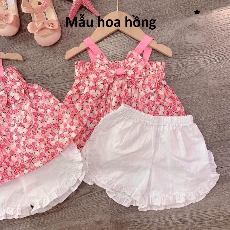 Bộ bé gái hè Cánh tiên hoa dâm bụt hồng và quần sooc trắng XHN541