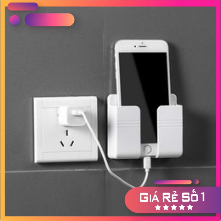 Kệ Dán Tường Để Remote, Đồ Dùng/ Giá Đỡ Sạc Điện Thoại - Có Móc Treo Giữ Dây Điện