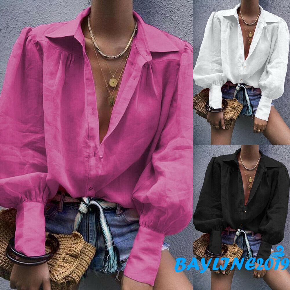 Áo sơ mi tay dài cổ chữ V thời trang gợi cảm cho nữ