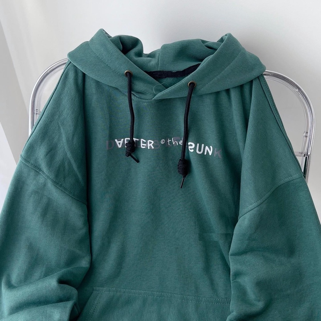 Áo Hoodie After Lưng Chữ Unisex Nỉ form rộng tay bồng màu XANH | ĐEN mũ 2 lớp kiểu hàn quốc