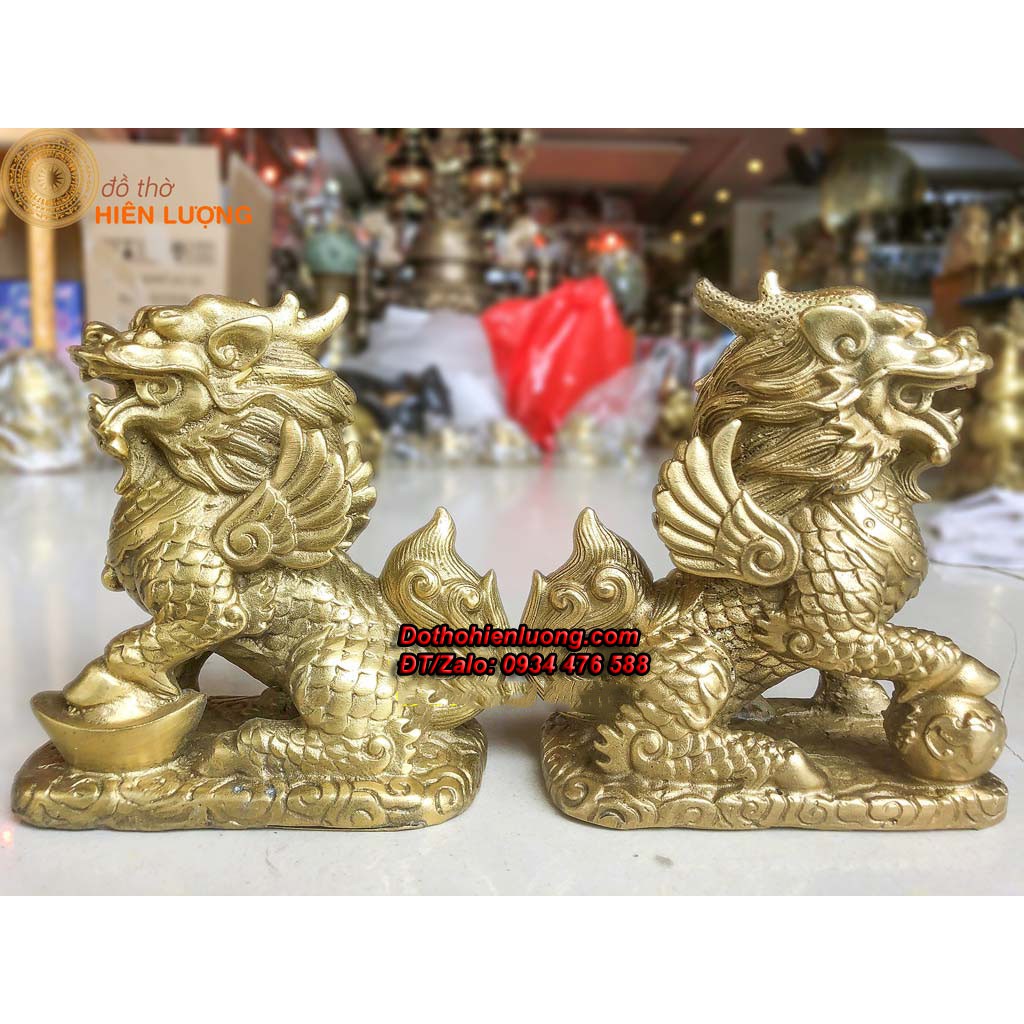 Đôi Tượng Kì Lân Cưỡi Mây Bằng Đồng Cao 7cm