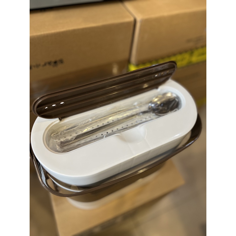 Hộp cơm cắm điện hâm nóng nấu chín thức ăn kèm túi đựng đũa thìa inox trọn bộ
