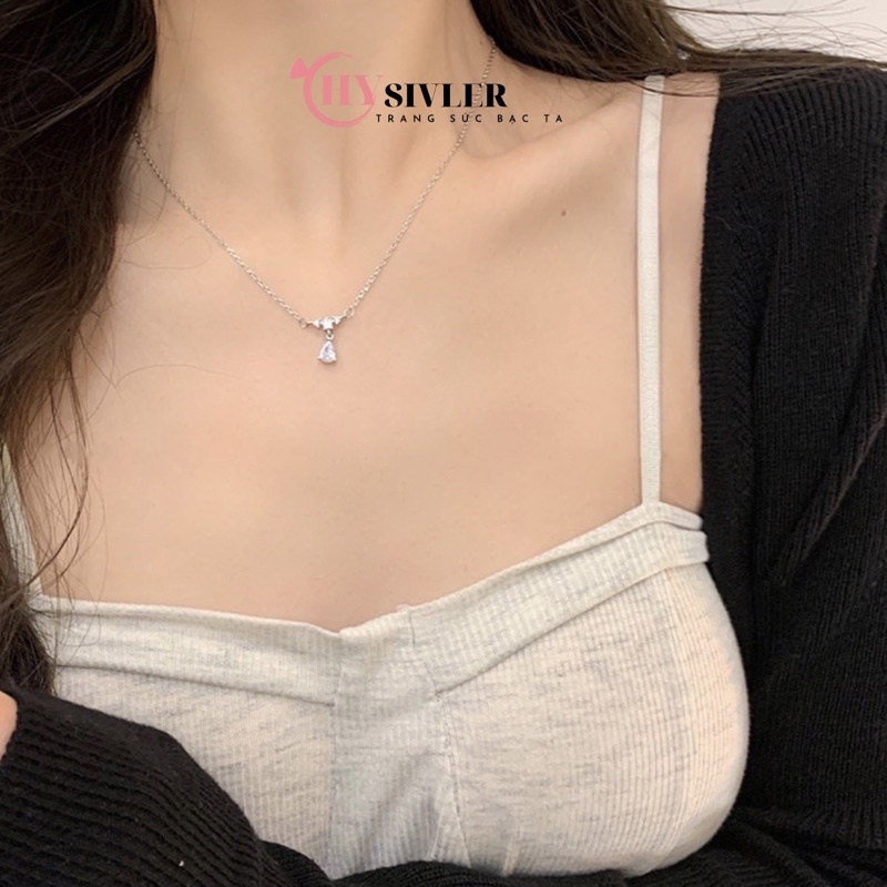 Dây chuyền bạc ý s925 giọt sương giọt lệ giọt nước đính đá nhỏ xinh nữ tính dây chuyền nữ bạc thật giá rẻ
