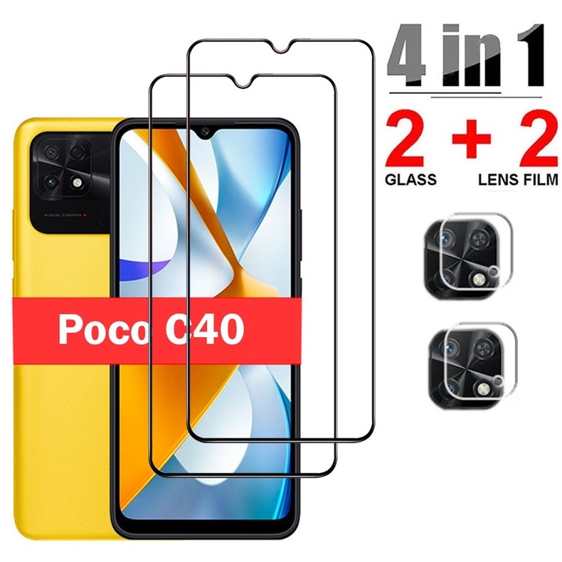 Ốp Điện Thoại Kính Cường Lực 4 Trong 1 Bảo Vệ Toàn Diện 9H Cho XIAOMI POCO C40 MI POKO C 40 2022 XIOMI POCOC40 220333Phim Ống Kính Máy Ảnh QPG