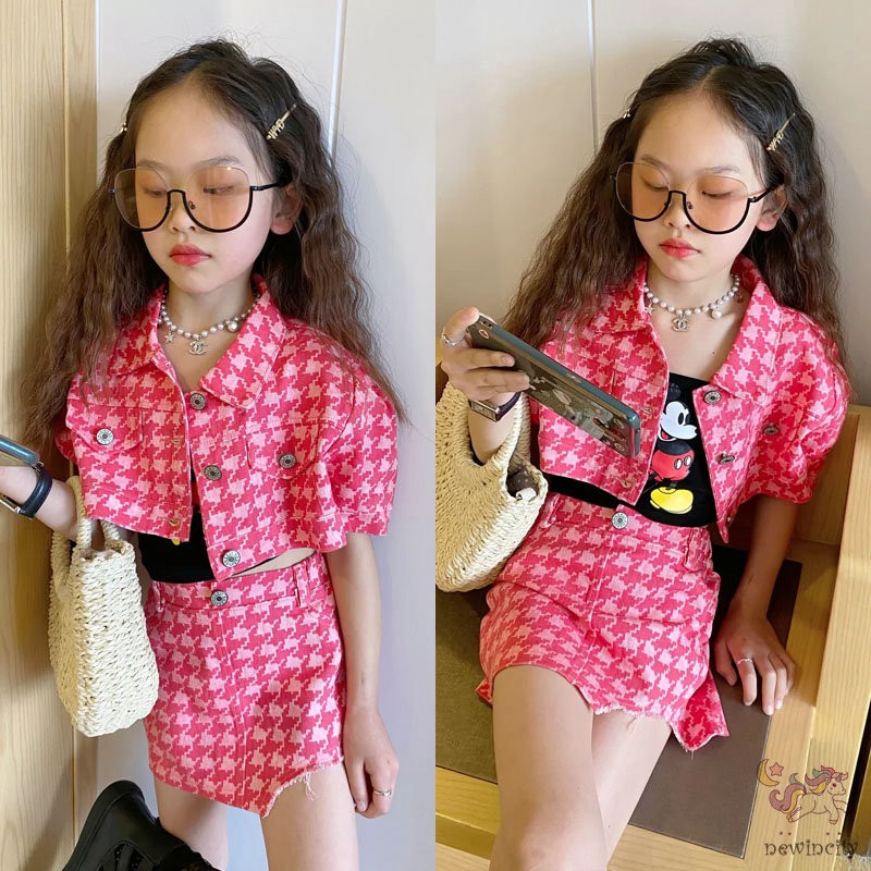 Bộ Áo Khoác + Chân Váy Ngắn Thời Trang Hàn Quốc Cho Bé Gái