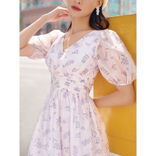Váy cổ v nhún eo 1VA641BE Lep'