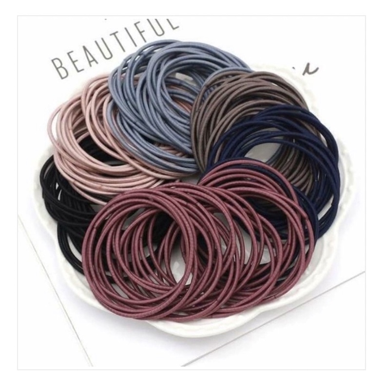 Set 100 Dây Thun Cột Tóc Hàn Quốc Kèm Túi Zip Nhiều Màu Siêu Xinh