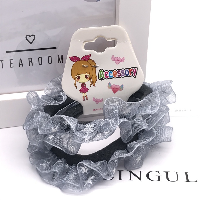 Set 2 dây buộc tóc voan xoăn cho bé - Dây cột tóc scrunchies hình sao dễ thương