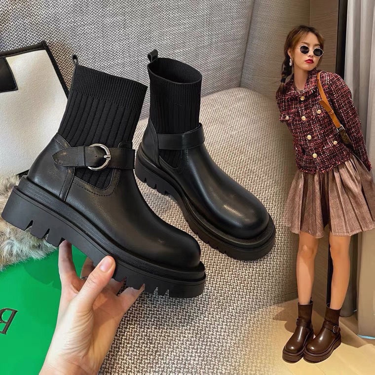 Giày Bốt Da Mềm Mỏng Ống Ngắn Co Giãn Tốt Thời Trang Thu Đông Cho Nữ