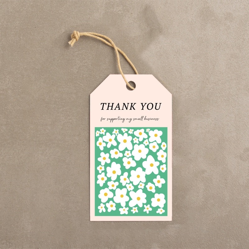 set 4 tag Thank You hoa cỏ kèm dây size 4 x 7 cm