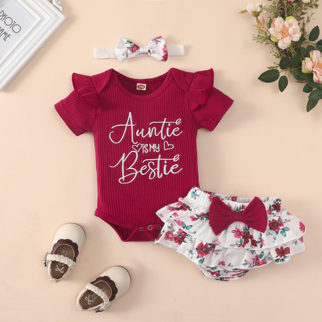 Bộ Trang Phục 3 Món Gồm Áo Liền Quần + Quần Short In Hoa + Băng Đô Xinh Xắn Cho Bé Gái 3-24 Tháng Tuổi