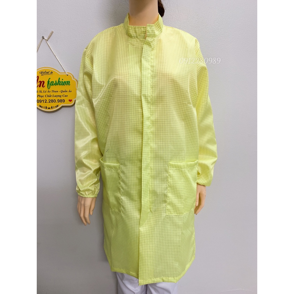 Áo phòng sạch dáng dài vải chống tĩnh điện màu vàng - Áo blouse phòng sạch _ Hình chụp thật