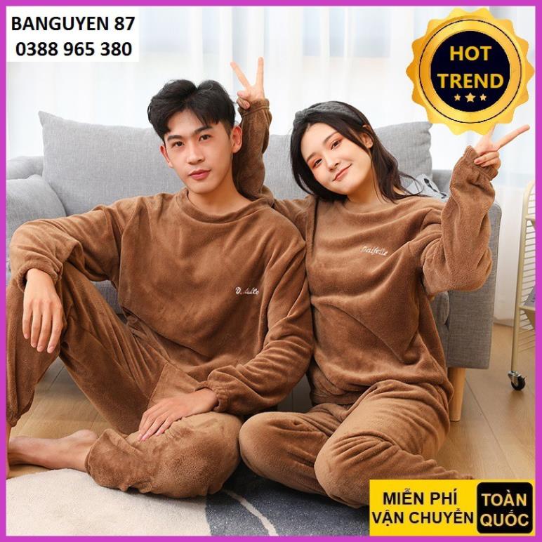 Bộ đồ ngủ nhung lót lông mùa đông nam nữ siêu đẹp siêu ấm New