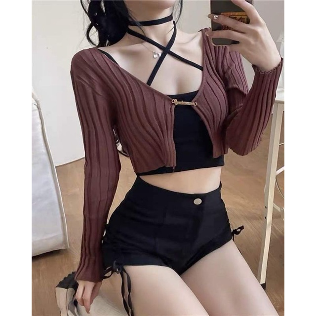 Áo len croptop cài khuy hàng QC