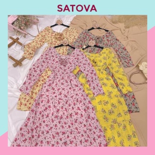 Váy đầm hoa nhí nữ xinh  cá tính bánh bèo dài đầm nữ dự tiệc dáng xòe V02