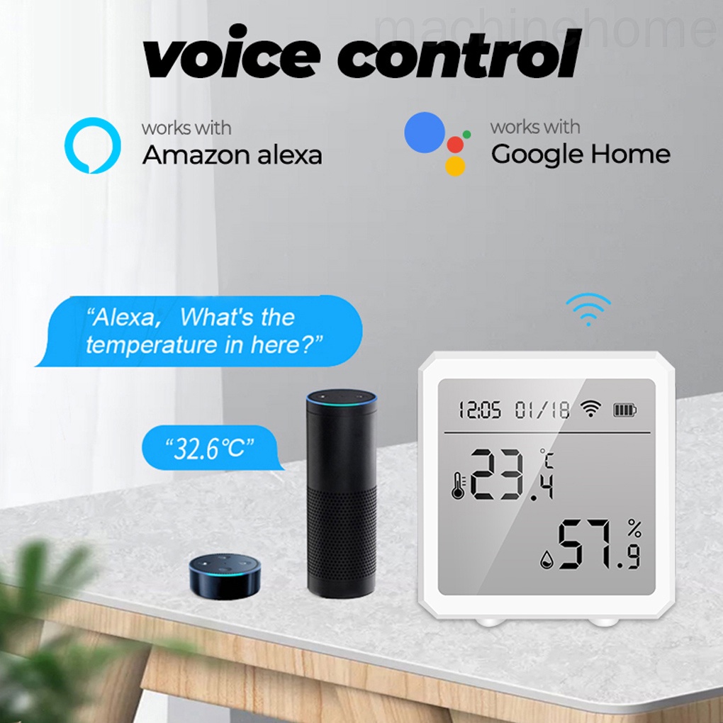 Máy cảm biến nhiệt độ wifi màu trắng chạy pin có nhiệt kế ẩm kế dò độ ẩm thông minh có màn hình kỹ thuật số