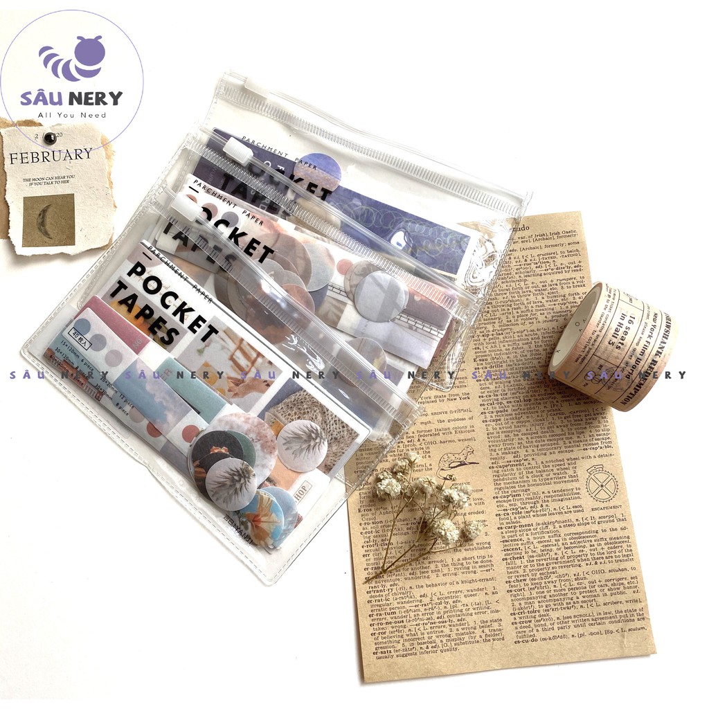 [SALE XẢ HÀNG] Sâu Nery - SN68 - Set 40 sticker trang trí dễ thương kèm túi Zip tiện lợi_POCKET TAPES