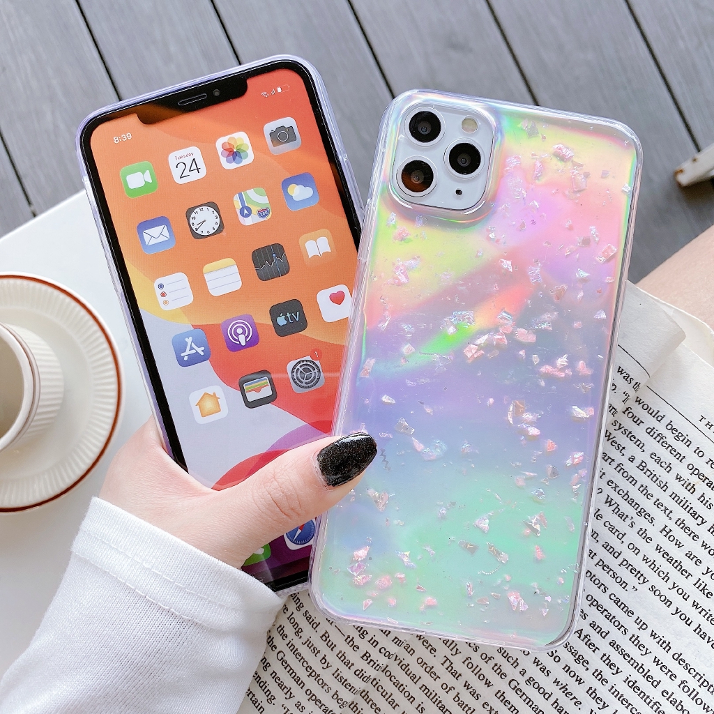 Ốp điện thoại TPU mềm đính kim sa màu laser cầu vồng cho iPhone 12 Pro Max Mini 11 Pro Max X XS MAX 8 7 6S Plus SE 2020