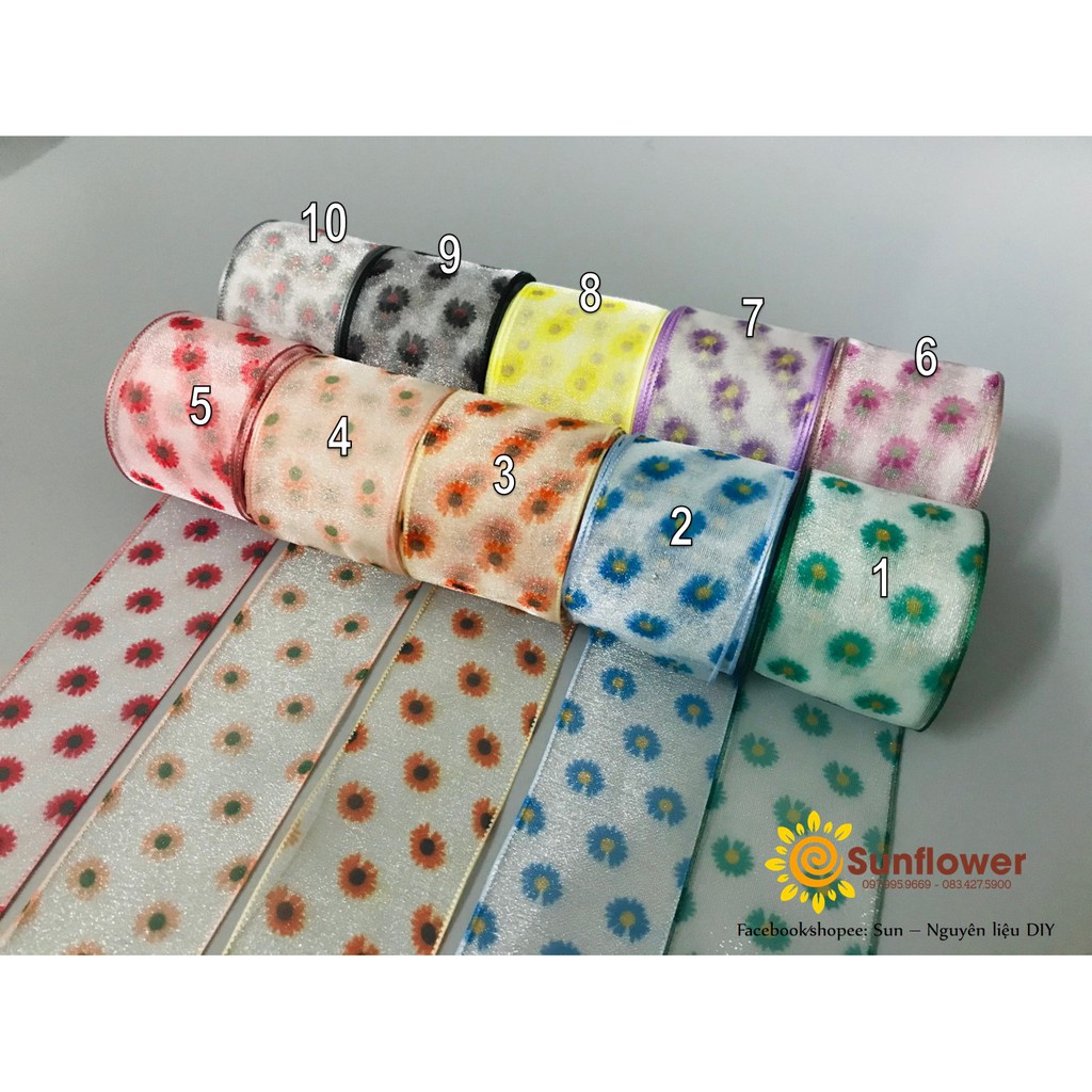 Ruy băng voan hoa cúc cao cấp - Size 38MM - set 1 mét