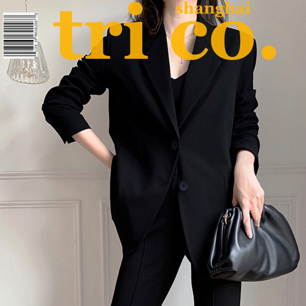 Áo Khoác Blazer Dáng Rộng Màu Đen Thời Trang Xuân Thu Cho Nữ