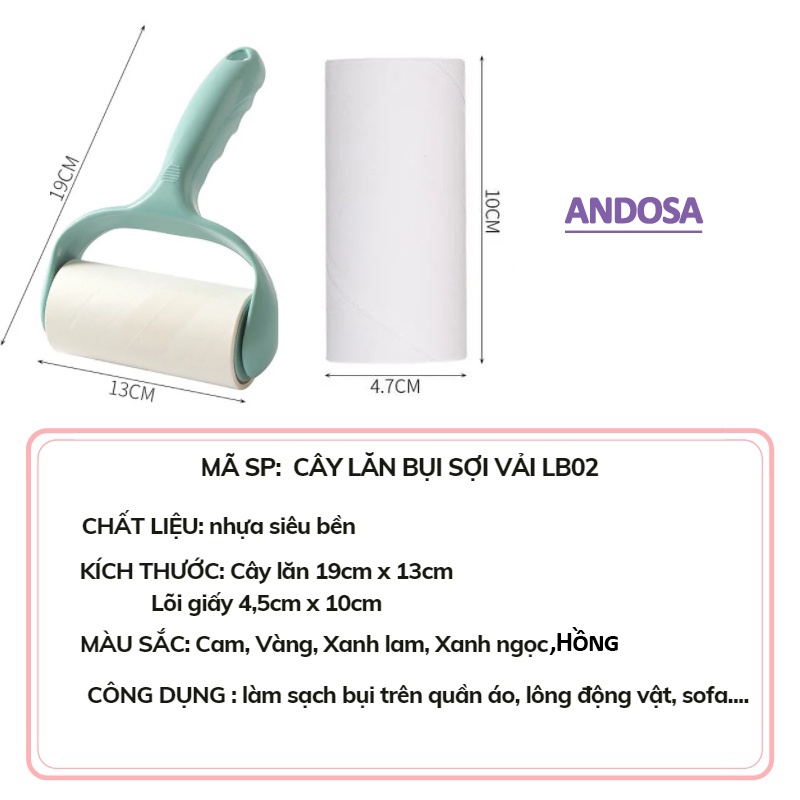 Cây lăn bụi quần áo sợi vải ga giường lông động vật đa năng siêu dính ANDOSA LB02