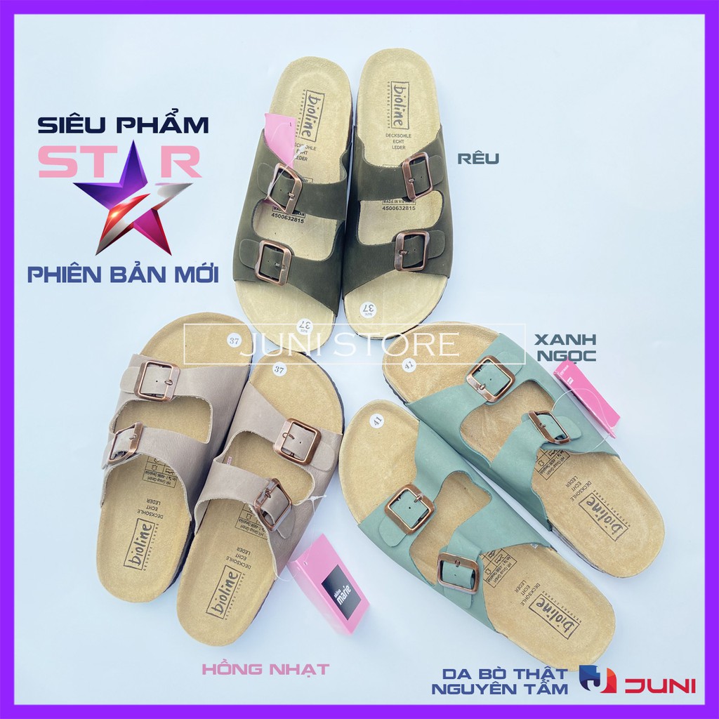 [PHIÊN BẢN MỚI] J01 - Dép da bò quai ngang đôi Unisex - Da bò thật nguyên tấm - Đế trấu - Juni Store