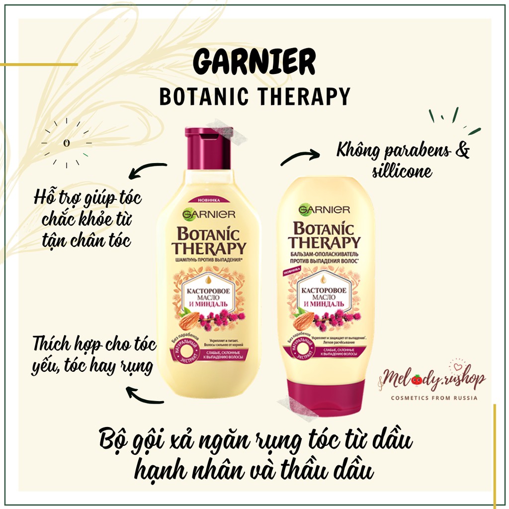 Bộ gội xả ngăn rụng tóc Garnier Botanic Therapy từ dầu thầu dầu và hạnh nhân