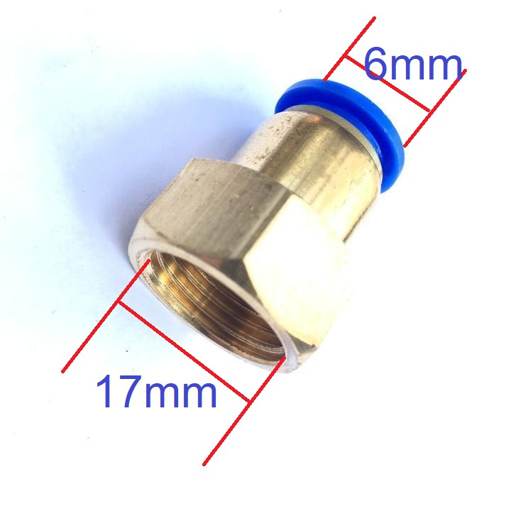 Đầu nối đồng ren trong 13mm, 17mm, 21mm nối với ống phun sương 6mm