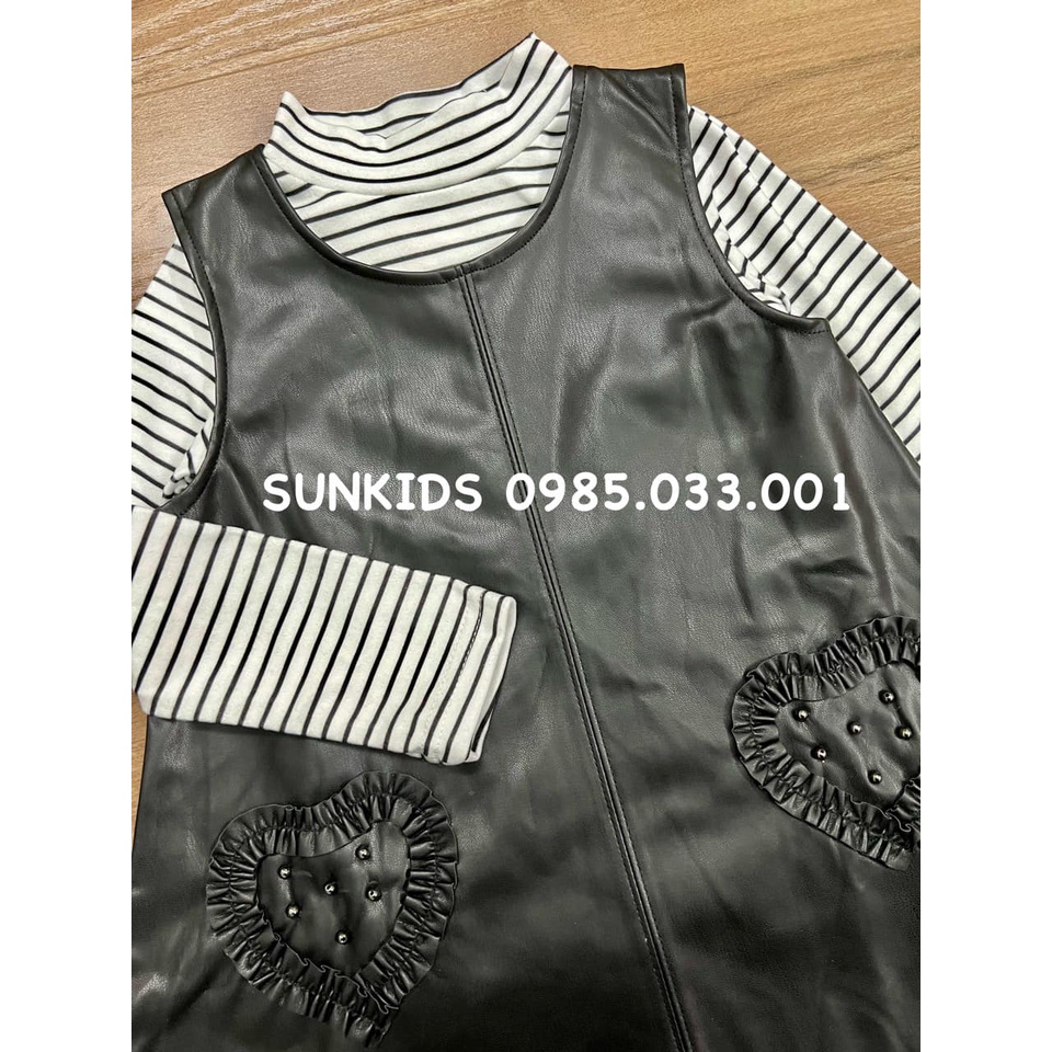 Set váy bé gái xuất dư áo kẻ kèm váy da