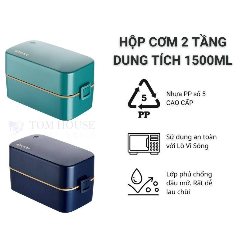 Bộ 3 Sản Phẩm Hộp Cơm Trưa 2 Tầng Cốc Đựng Canh Và Bộ Đũa Muỗng Dung Tích 1.5L Phong Cách Bắc Âu Siêu Đẹp