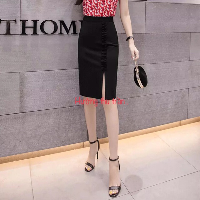 Chân váy bút chì xẻ trước phối bèo thời trang | BigBuy360 - bigbuy360.vn