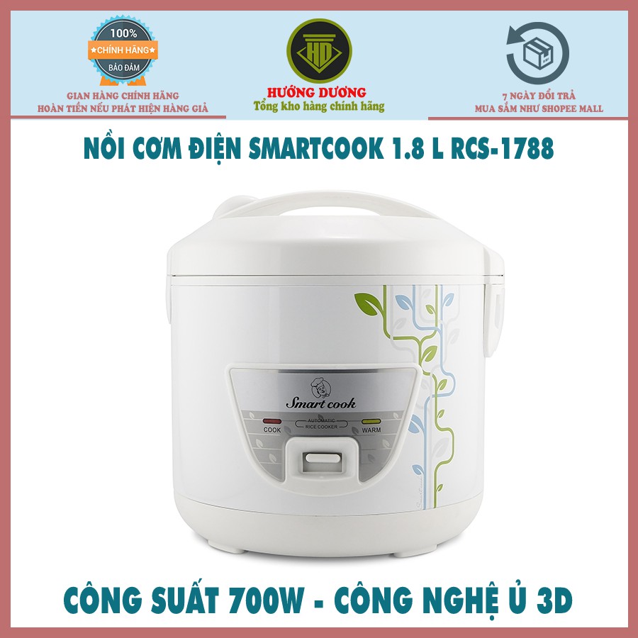 Nồi cơm điện dung tích 1.8L công suất 700W Smartcook RCS-1788 Hàng Chính Hãng