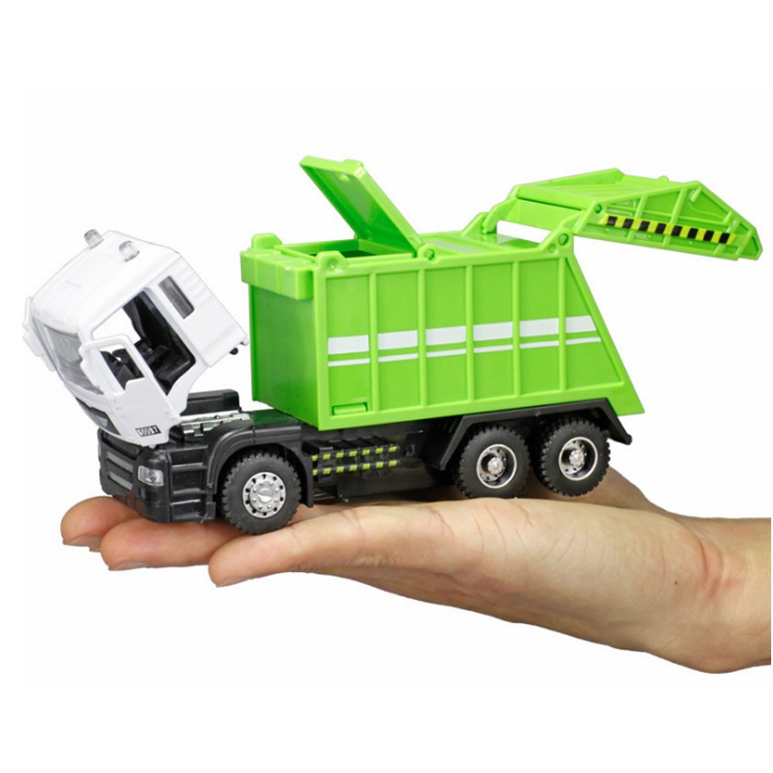 Đồ chơi trẻ em mô hình xe ô tô chở rác mini có âm thanh và đèn mở cửa xe chạy bằng cót
