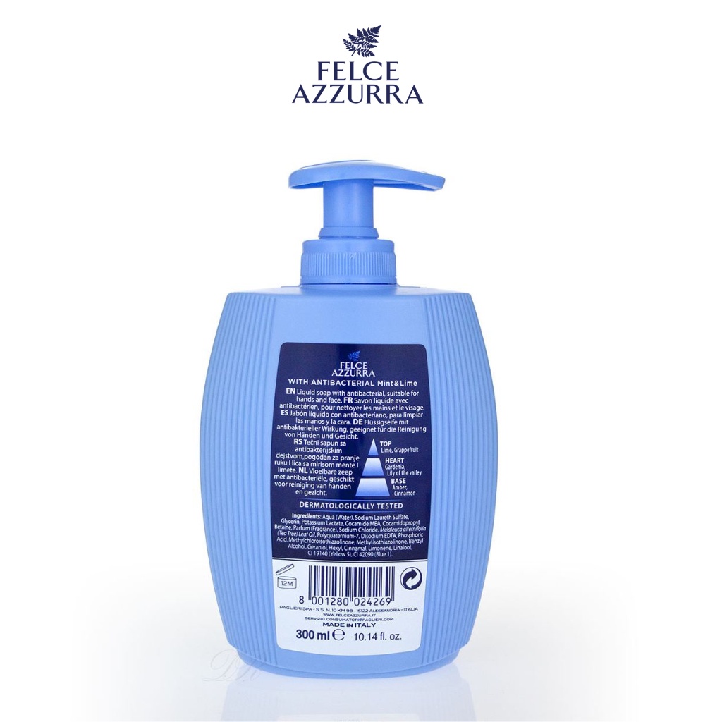 Sữa Rửa Tay FELCE AZZURRA Hương Nước Hoa Cổ Điển, Chiết Xuất Cỏ Sả &amp; Hoắc Hương 300ml - 8001280024221