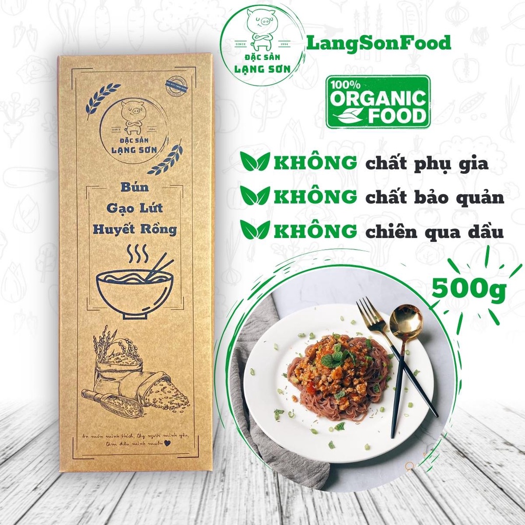 Bún Gạo Lứt Giảm Cân Eat Clean Ăn Kiêng LangSonFood Làm Từ 100% Gạo Lứt Gói 500g