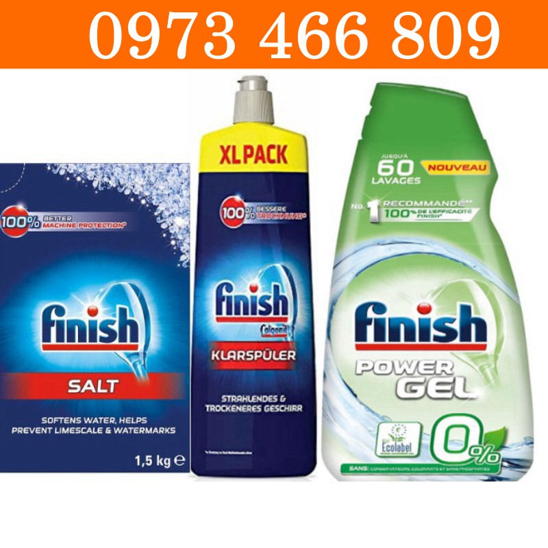 Combo Nước rửa chén Finish hữu cơ 900ml + Muối Finish 1.5kg + Nước làm bóng Finish 750ml00