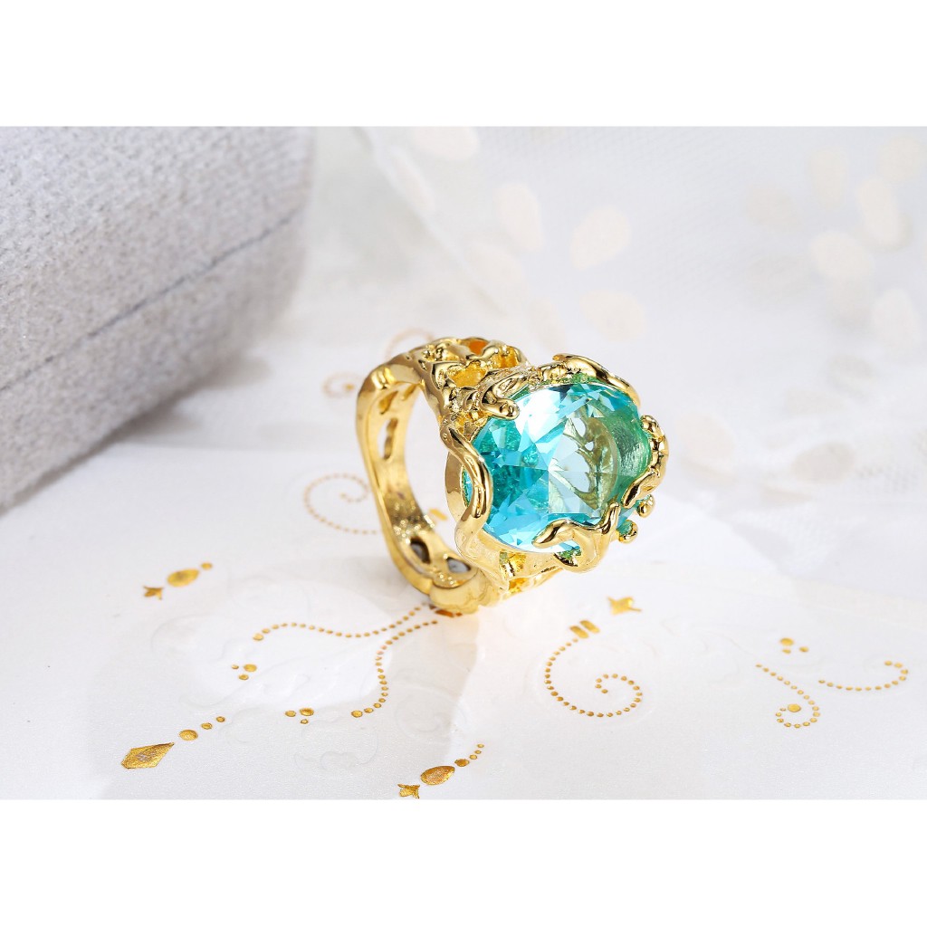 Nhẫn mạ vàng 18K đính đá pha lê xanh dương phong cách Âu Mỹ sang trọng quý phái