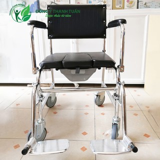 [Sẵn hàng] Ghế Bô Vệ Sinh Lucass GX-900 Có Đệm, Bánh Xe, Chỗ Gác Chân - Dùng Như 1 Chiếc Xe Lăn Đẩy Đơn Giản