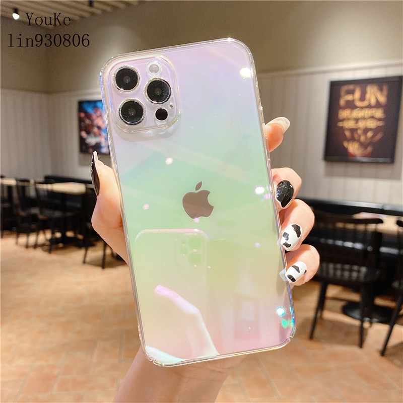 Ốp điện thoại trong suốt màu đỏ Laser cho iPhone 12 12Mini 12ProMax 11 SE2 XR