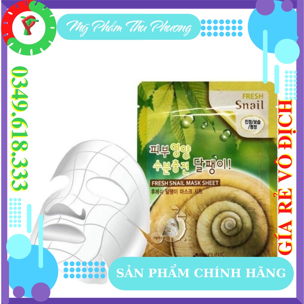 5 Mặt Nạ dưỡng da thiên nhiên Ốc sên Mỹ Phẩm chăm sóc chính hãng Hàn Quốc 3W Clinic Fresh Snail Mask Ssheet