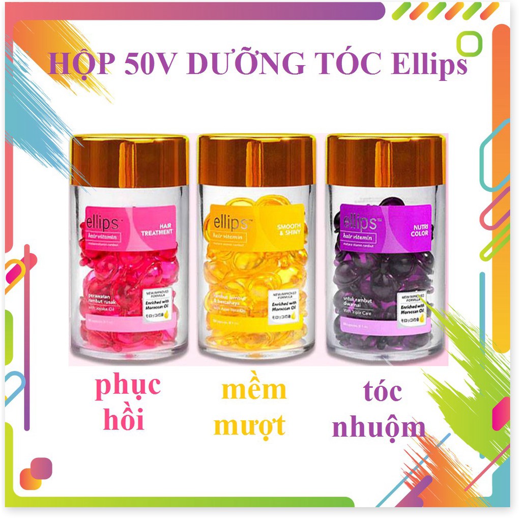 (chính hãng- cam kết hiệu quả) Bộ Serum Dưỡng Tóc Ellips Hair Vitamin Hủ 50 Viên dưỡng tóc mềm mượt phục hồi hư tổn giữ