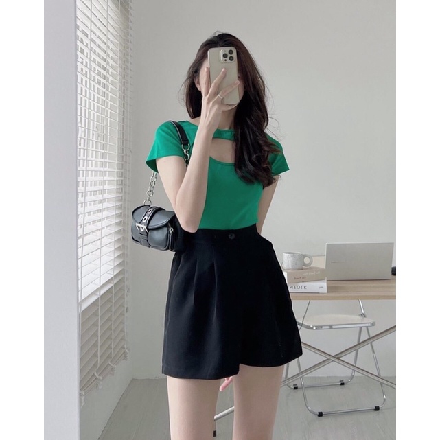 [Hot 2022] Áo Croptop Thun Gân Chất Cotton Bozip Co Dãn Cut Out Hở Ngực Siêu Xinh