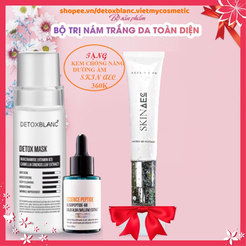 Bộ đôi xóa mờ nám tàn nhang Detox blanc (Detox mask+Serum nám) Tặng kem chống nắng dưỡng ẩm skin aec