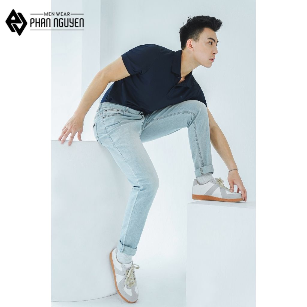 Quần bò xanh nam cao cấp Phan Nguyễn màu sắc trẻ trung, phom đứng tôn dáng, hiện đại, năng động QBD.020