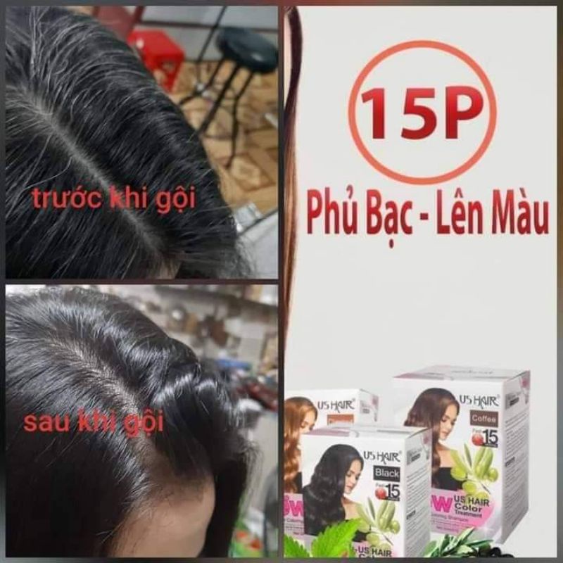 US HAIR dầu gội phủ bạc thời trang 1 HỘP (10 GÓI)