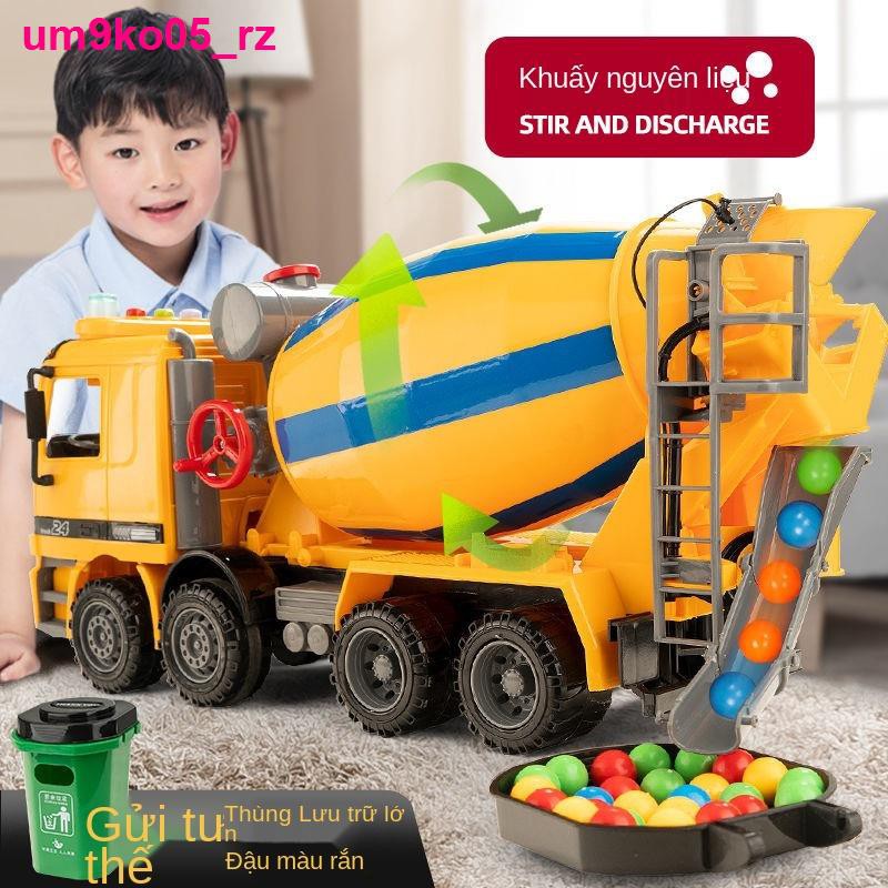Xe trộn xi măng lớn đồ chơi cậu bé trẻ em mô hình phỏng cần cẩu bồn kỹ thuật bê tông siêu