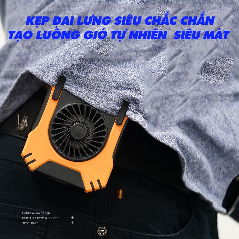 Quạt mini kẹp thắt lưng, quạt kẹp đa năng kiêm sạc dự phòng và đèn pin, dung lương 6000mAh chống nước tốt