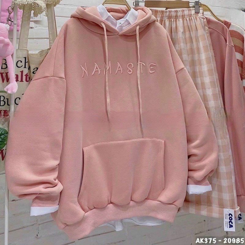 Áo Khoác Nỉ Hoodie Trơn 3 Màu NAMASTE Nam Nữ Phom Rộng chất dày Ulzzang Unisex