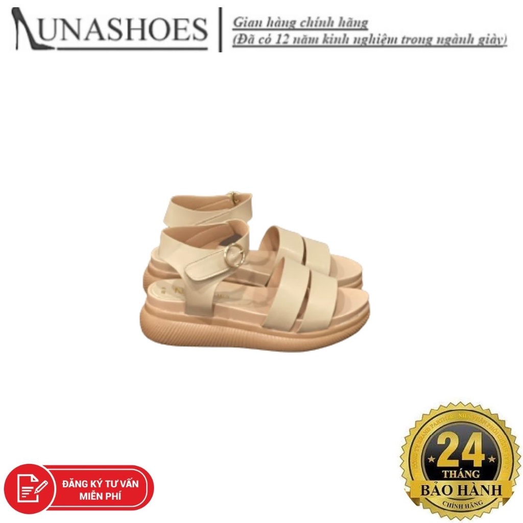 Dép sandal nữ đế cao 4p LUNASHOES 5005 da si bảo hành 1 năm có quai ngang màu đen,kem giầy quai hậu đi học