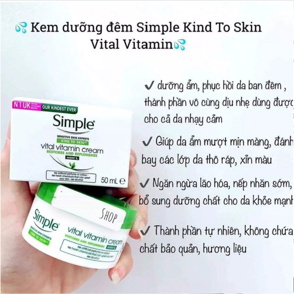 Kem Dưỡng Ẩm Ban Đêm Simple Kind To Skin Vital Vitamin Night Cream 50ml